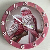 Rosa Kakadu Wanduhr, Durchmesser 25cm, wie neu!