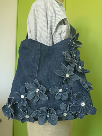 Fait main : sac fleuri en jean, doublé