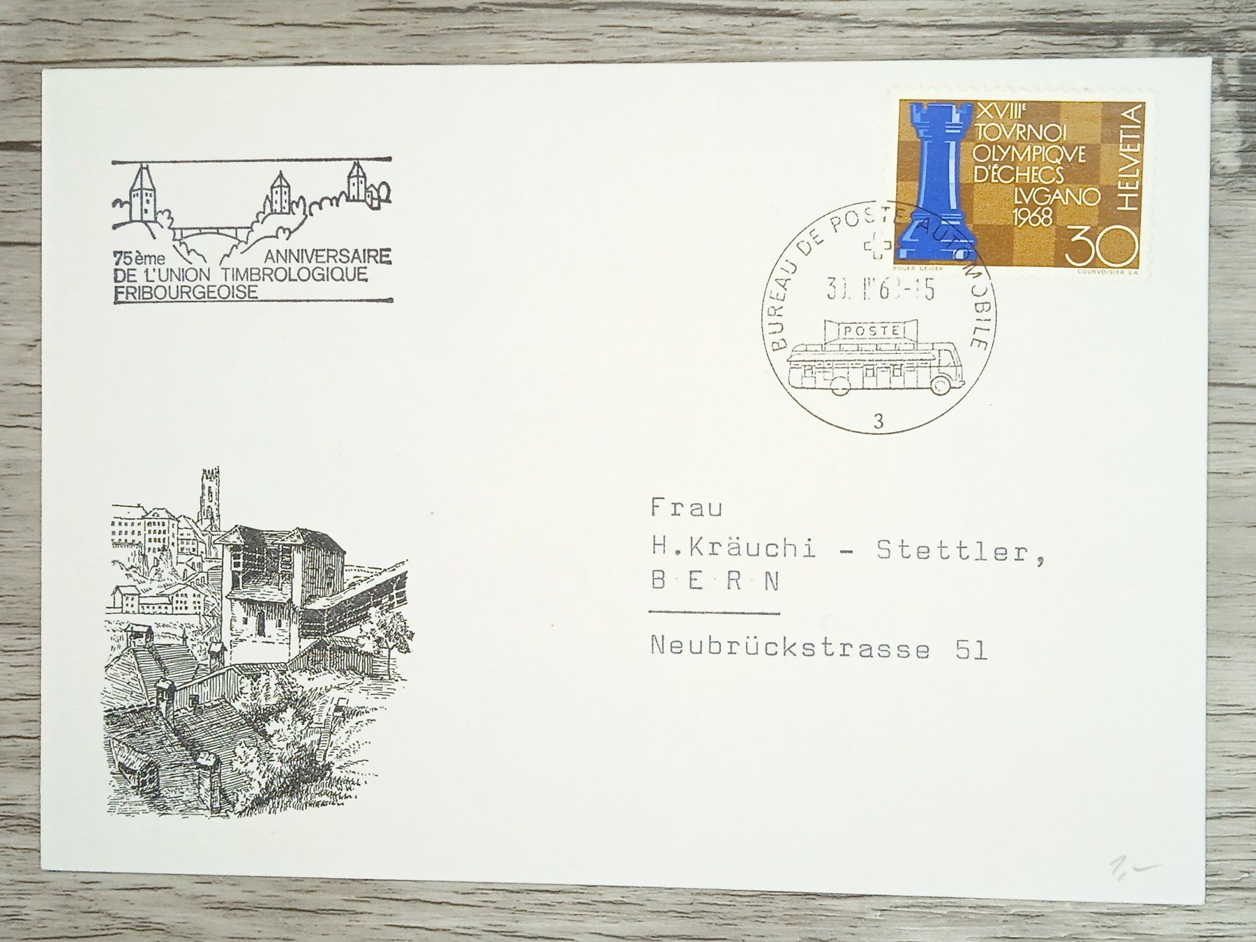 Tutti i francobolli: TR17 Enveloppe + Timbre Suisse 1968 – Usato da Cousset venduto da Patrick_Collections
