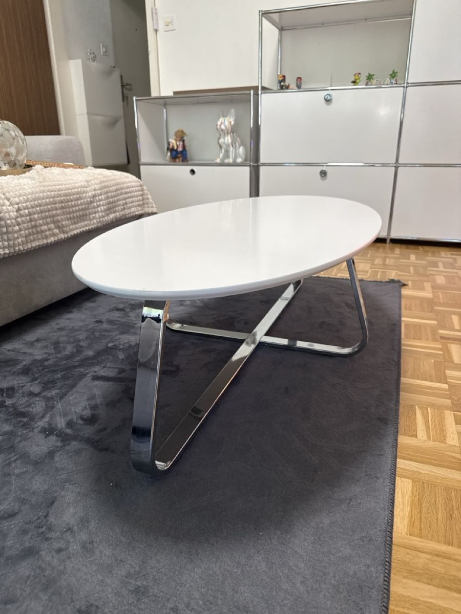 Tische: Couchtisch Oval Weiss mit Metallgestell – Gebraucht aus Horgen von Melosita0 2