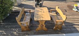 Gartensitzgruppe Holz mit Tisch und zwei Bänken für Kinder