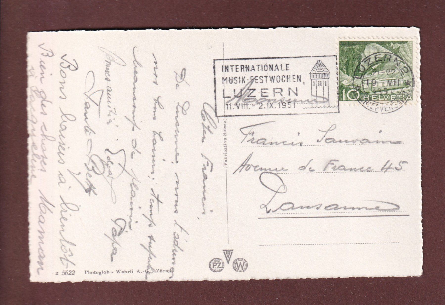 Cartoline postali: LUZERN - Am Quai - 1951 – Usato da Pully venduto da nicecards 1