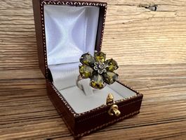 mega Ring opulent Blume Peridot Steine 925 Silber Grösse 55