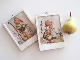 2 Bild Holz Schnitzerei Vintage Kinderzimmer Weihnachten