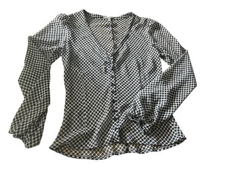 Schicke Karobluse — Langarm, v-Ausschnitt, Gr. 42