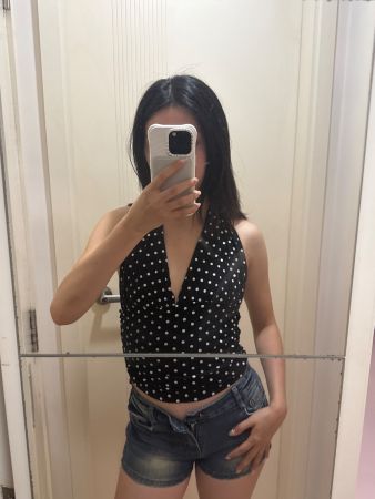 Black polka dot halter top size S