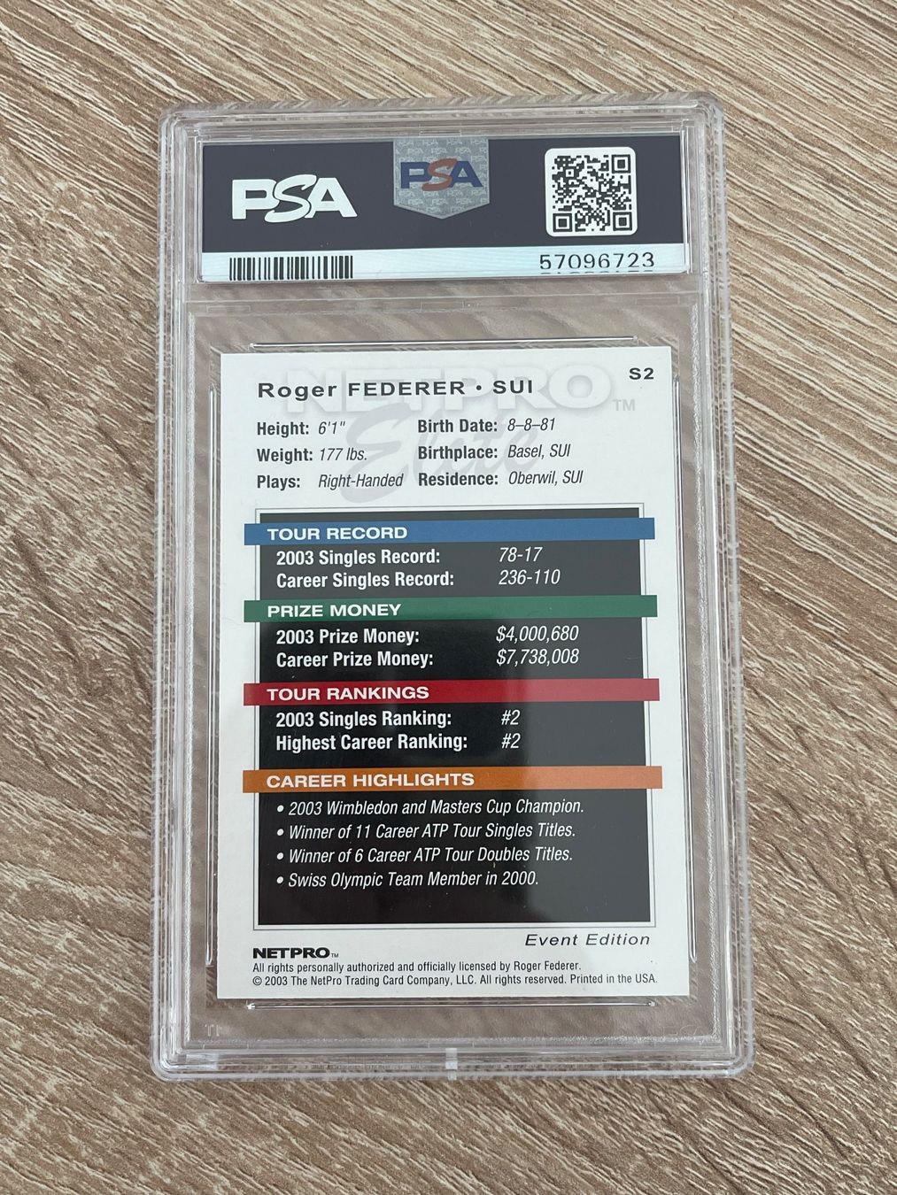 Carte collezionabili: 2003 Netpro Elite #S2 Roger Federer Event Starter PSA 9 – Usato da Thun venduto da Suomitiger 1