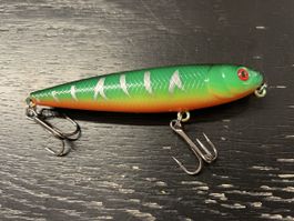 Stickbait 8cm 9.5 g grün orange schwarz topwater