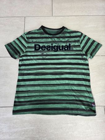 Desigual Herren T-Shirt – Grün/Schwarz gestreift mit Print