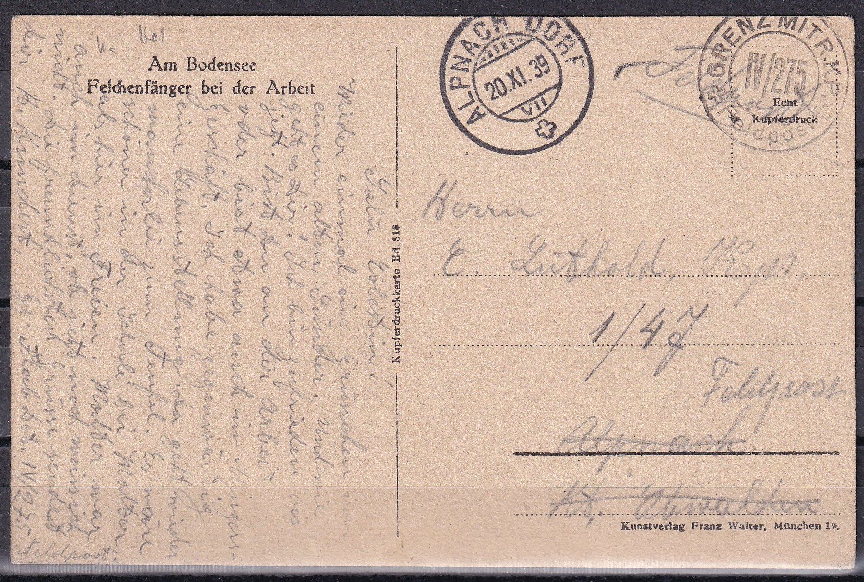 Cartoline postali: Bodensee Felchenfänger bei der Arbeit Feldpoststempel – Usato da Olten venduto da clotaldi 1