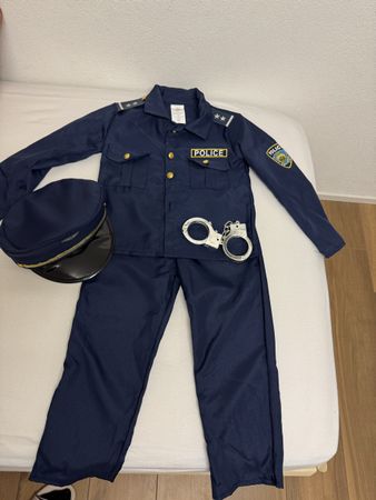 Polizei Kostüm Set Kind mit Mütze Handschellen blau