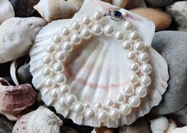 Luxuriöse Muschelkern-Perlenkette Perlen Kette Perlmutt NEU