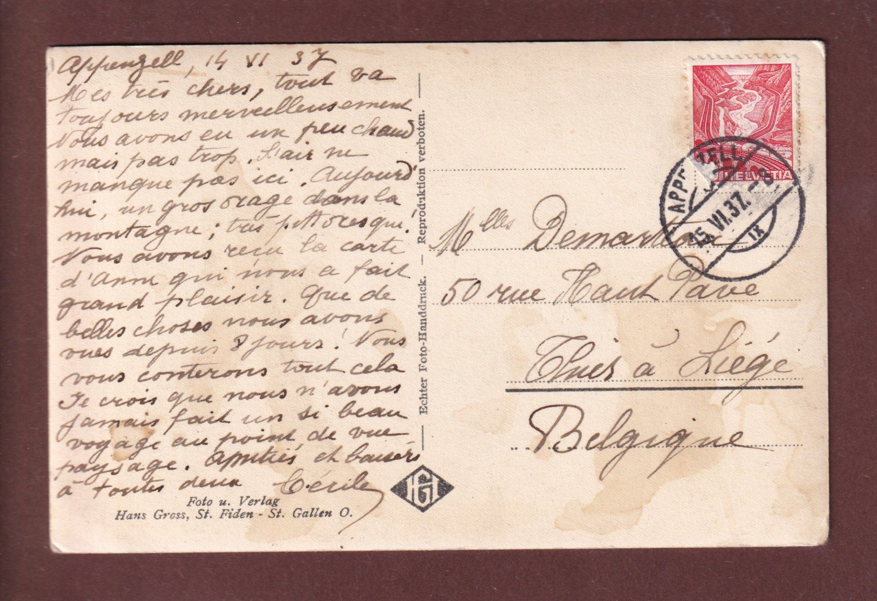 Cartoline postali: APPENZELL - Schloss - 1937 – Usato da Pully venduto da nicecards 1