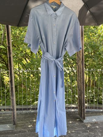 H&M Hemdblusenkleid Leinen Blend Blau Grösse L guter Zustand