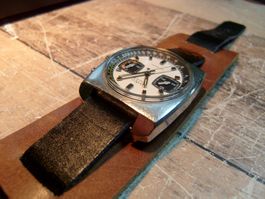 Edler BWC Chronograph, Jumbo Rockerlederband 70er Style