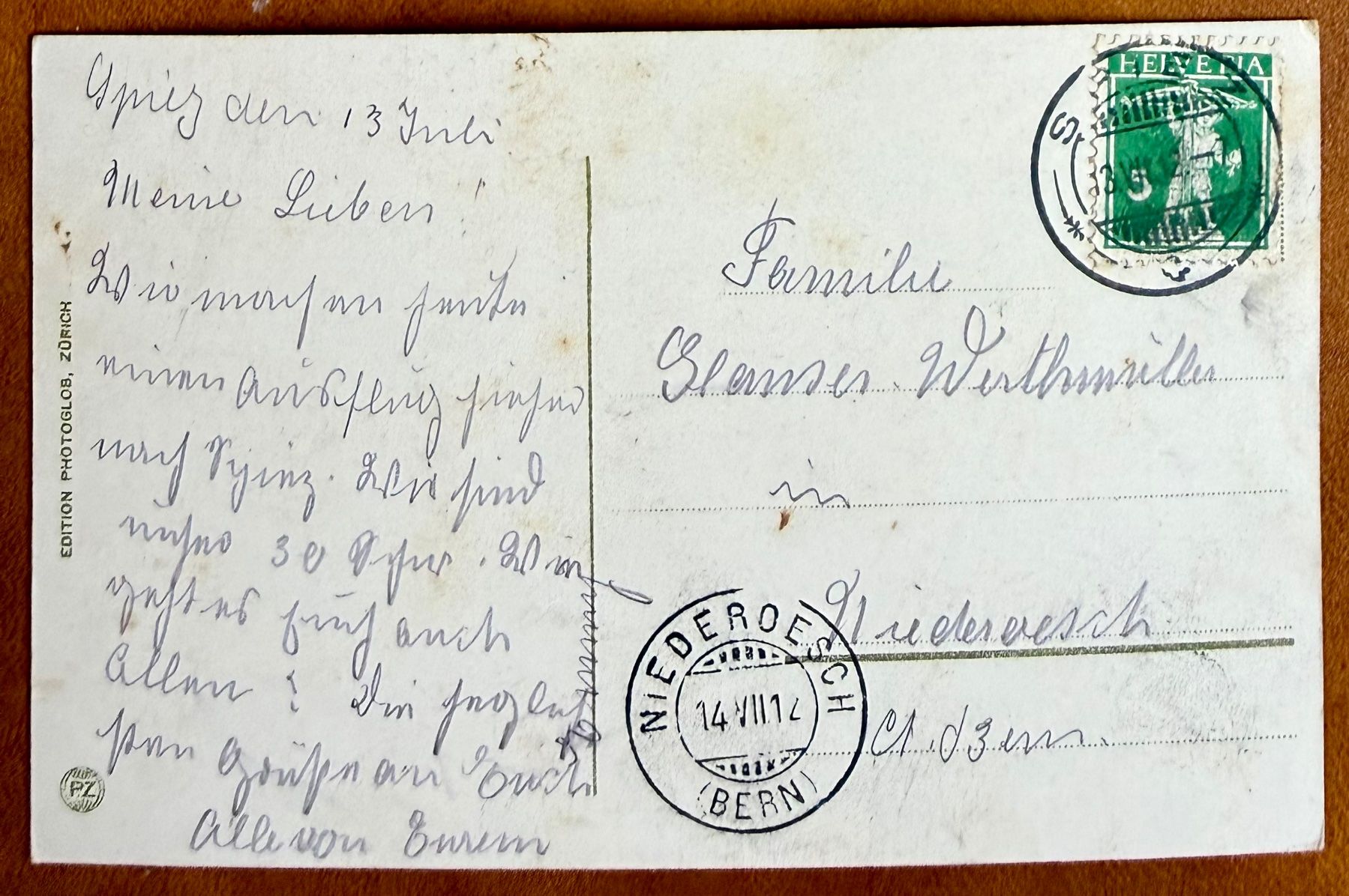 Cartoline postali: Spiez - im Niesen 1912 – Usato da Lutry venduto da Ediego 1