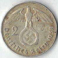 Münze Deutschland DR 3.Reich HINDENBURG  2 Reichsmark 1938 B