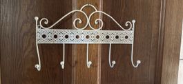 Wandgarderobe mit 5 Haken cremeweiss Metall Landhausstil
