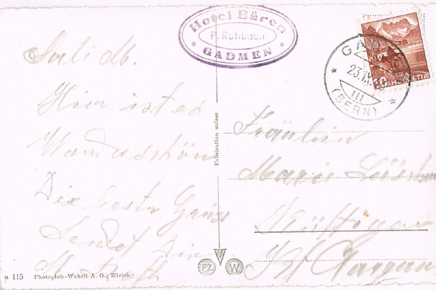Cartoline postali: GADMEN Sustenstrasse, Hotel Bären – Usato da Buchs AG venduto da Baerfisch 1