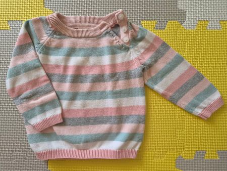 Baby Pullover in Gr.74 rosa-hellgrau gestreift