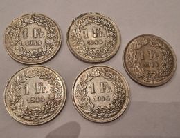 5 Stueck Schweizer 1 Franken Muenzennational 1944