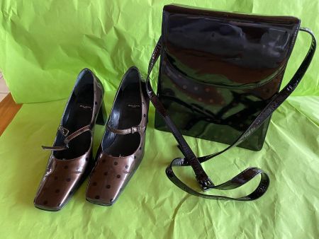 Italienische Leder Lack Handtasche mit Schuhen schwarz/braun