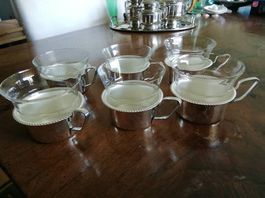 6 Teetassen versilbert mit Glaseinsätze