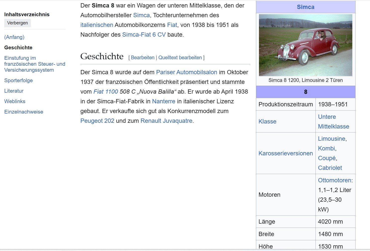 Simca Autos: SIMCA 8 OLDTIMER – Gebraucht aus Avenches von BOOTTRANSPORTE 8