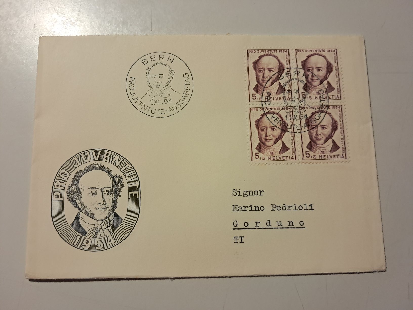 Buste & buste per spedizione: pj 1 dicembre 1954 – Usato da Gorduno venduto da ema_7yhp