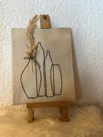 Tableau toile brodée vase fleurs séchées bon état