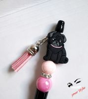 1 Kugelschreiber "MOPS" schwarz, mit Zottel