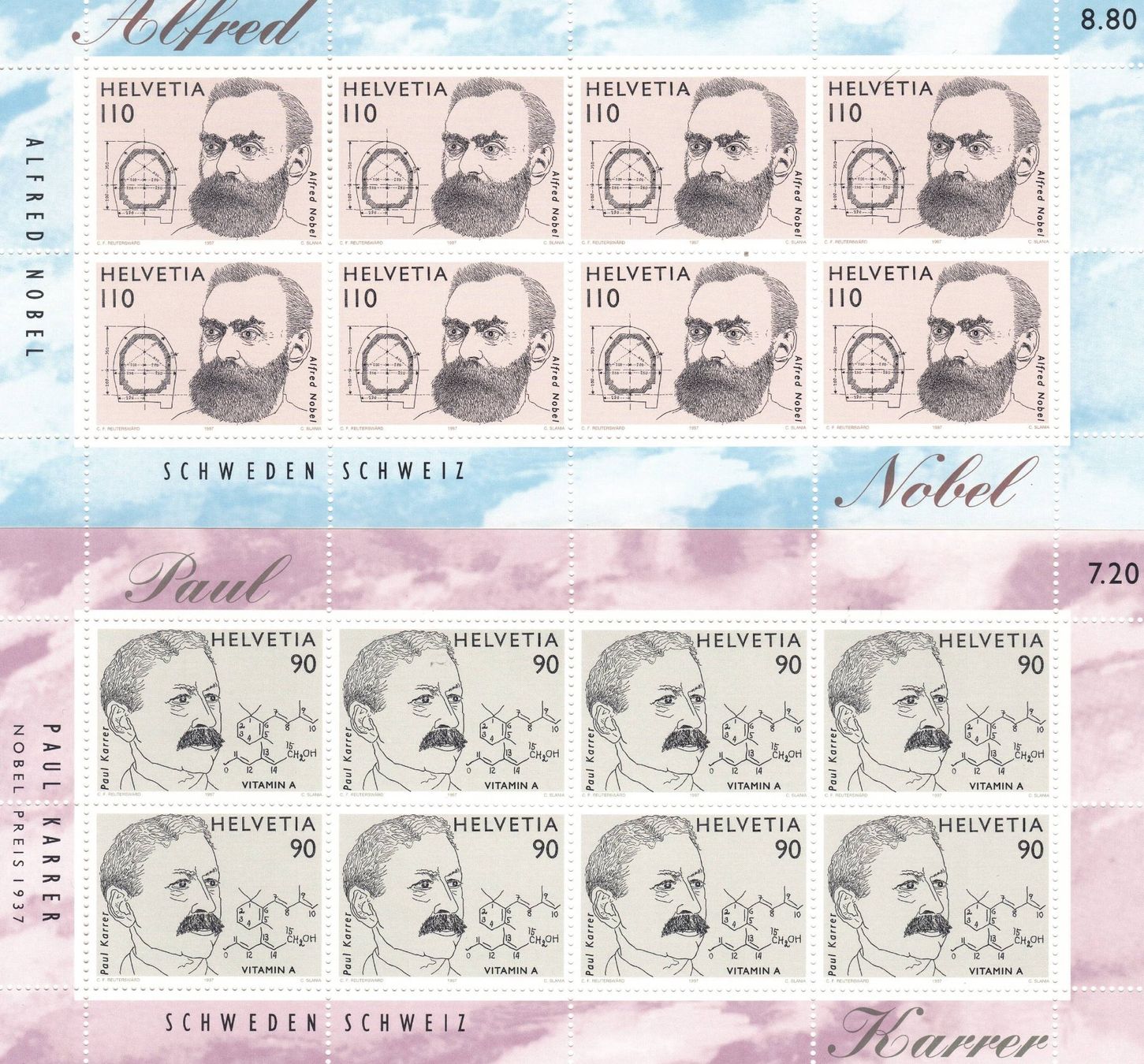 Tutti i francobolli: 2 Kleinbogen Schweden-CH Nobelpreis 1997 ** – Usato da Dübendorf venduto da Aviafan77