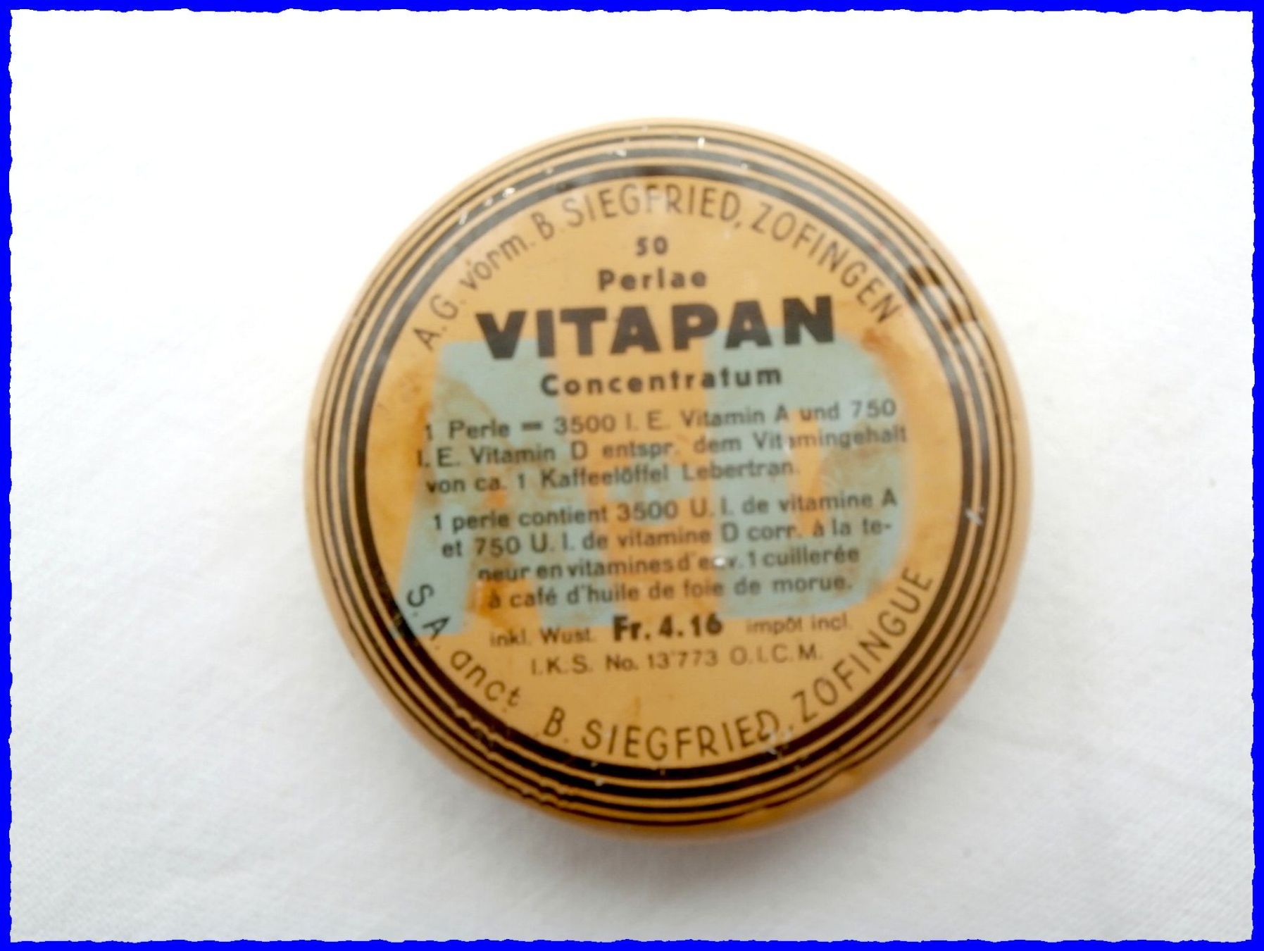 Barattoli: Alte Blechdose VITAPAN - Vitamin-Tabletten (Siegfried) – Usato da Worblaufen venduto da Re_mo81 2