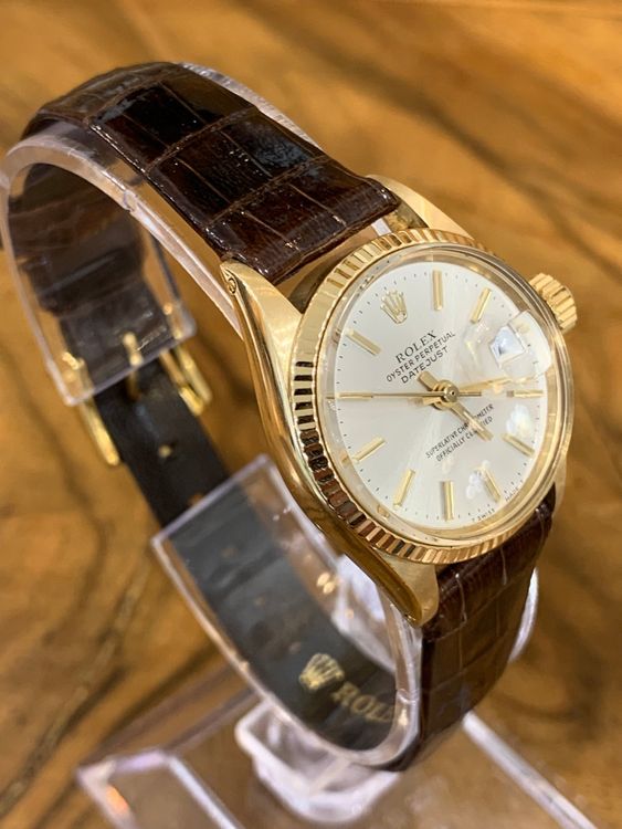 Rolex Oyster Perpetual Lady Date Ref. 6517 Gold Lederband (Gebraucht ...