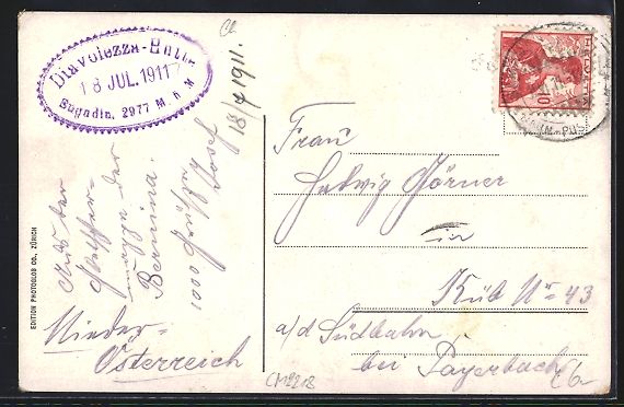 Cartoline postali: Ober-Engadin, Diavolezzahütte mit Piz P – Usato da Berlin venduto da bartko-reher 1