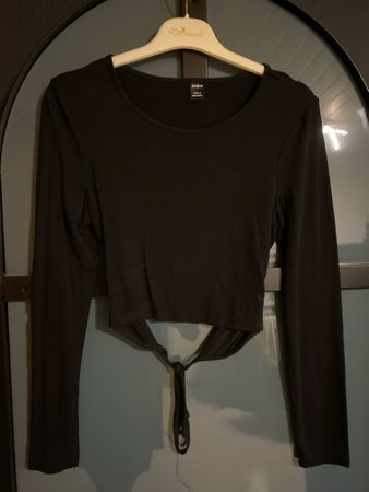 Crop Top mit langen Ärmeln, Schwarz, Grösse S