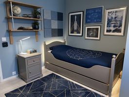 Massivholz Kinderbett-Set (Taupe) Bett- & schublade, N.tisch