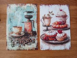 2 Blechschilder Kaffee und Kuchen nostalgisch neu