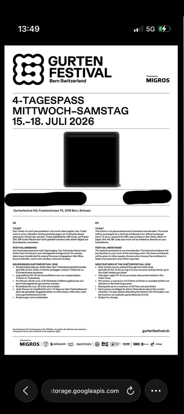 Billets: Gurtenfestival 4 Tagespass – Neuf (Voir description) à Münsingen par bme_6l7f