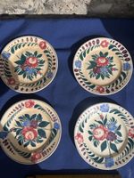 4 Keramikteller handbemalt Blumenmotiv guter Zustand