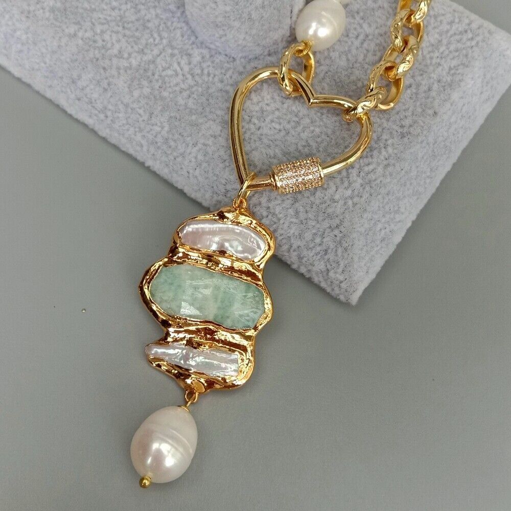 Catenine: Lua Herz Amazonit Perlen Halskette Perle Biwa 48 cm Collier – Nuovo (secondo la descrizione) da Prilly venduto da ilyria73 1