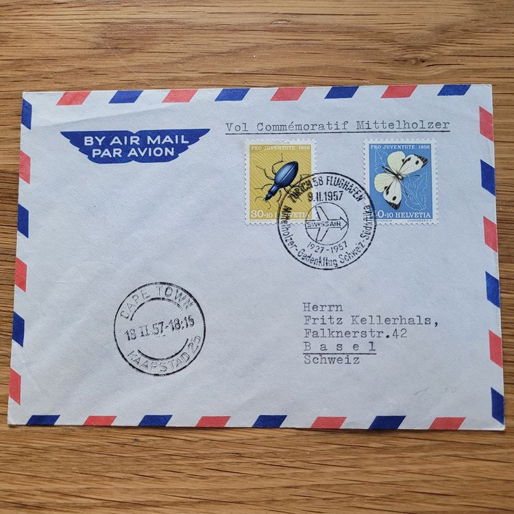 Luftpost Brief Vol Commémoratif Mittelholzer 1957 (Gebraucht) in Biel ...
