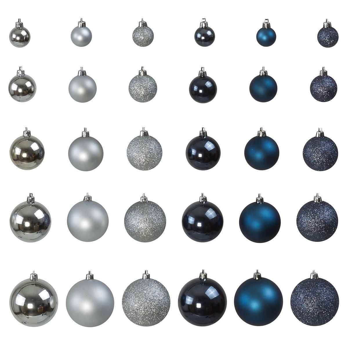 Tutte le decorazioni: Riesen Weihnachtskugelset 120 teilig Silber/Stahlblau – Nuovo e nell'imballaggio originale da Basel venduto da Seifehuesli 1