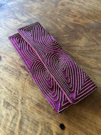 Pochette soirée violette perlée bon état 24cm