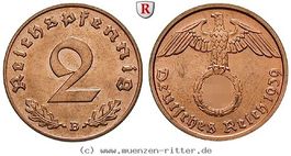 2 Pfennig Deutsches Reich Reichspfennig 1939 B