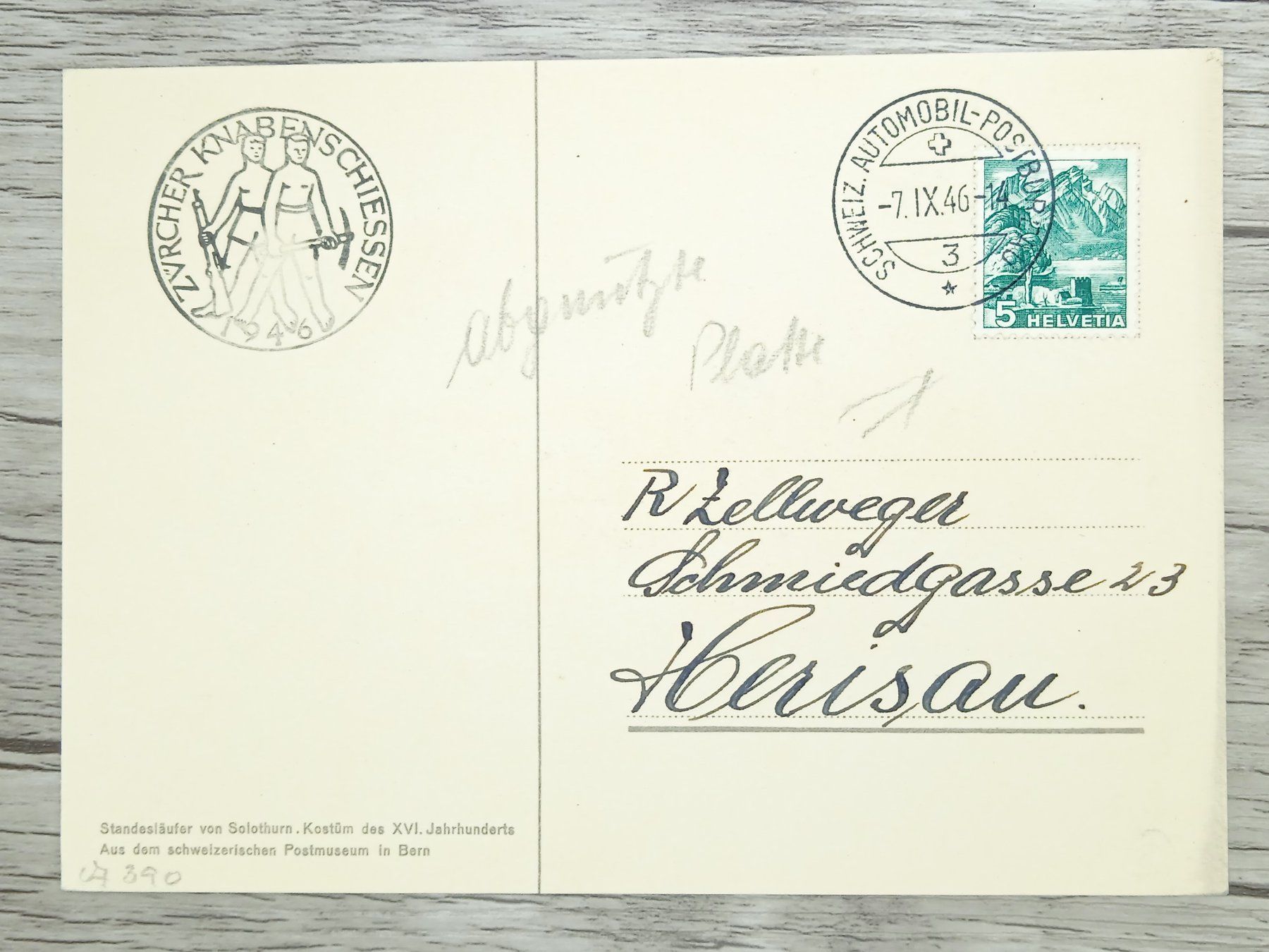 Alle Briefmarken: TR107 Carte Postale + Timbre Suisse 1946 – Gebraucht aus Cousset von Patrick_Collections