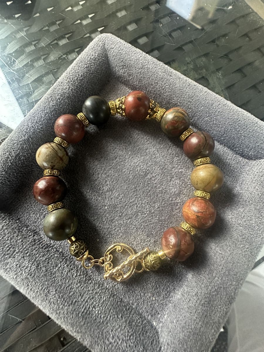 Bracciali & Braccialetti: Armband aus Red Creek Jaspis Perlen  – Nuovo e nell'imballaggio originale da Kriens venduto da Hortensie6