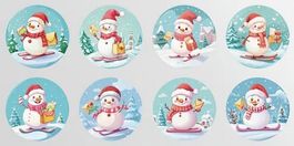 100 Stück Schneemann Briefträger Sticker, Durchmesser 2.5 cm