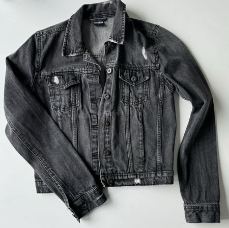 Vintage black denim jacket, distressed look