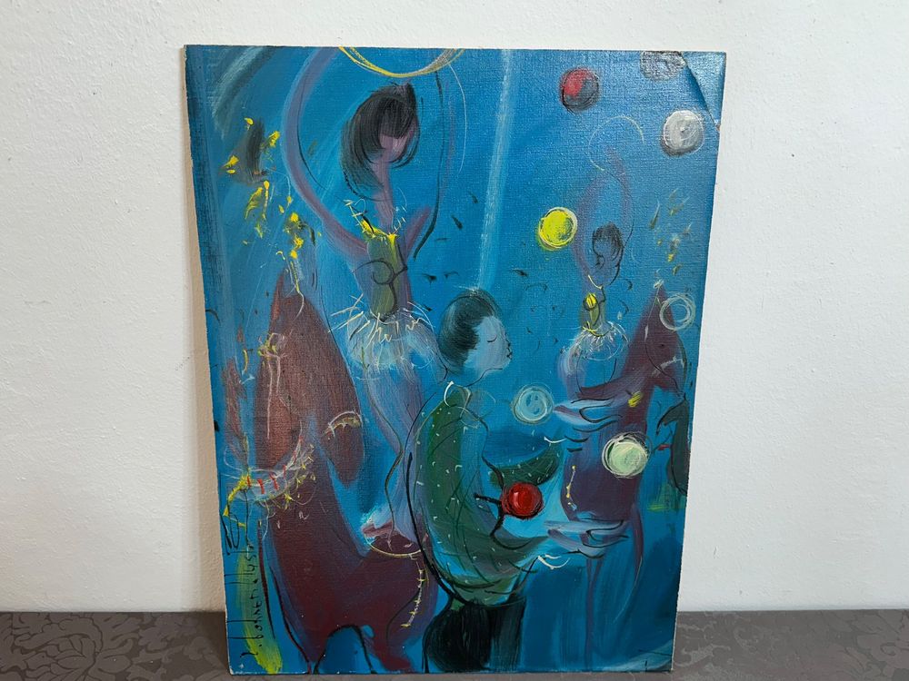 Toile Pop Art Signée MARCO - Composition Mixte 81x65 Cm - Décoration Murale Taguée